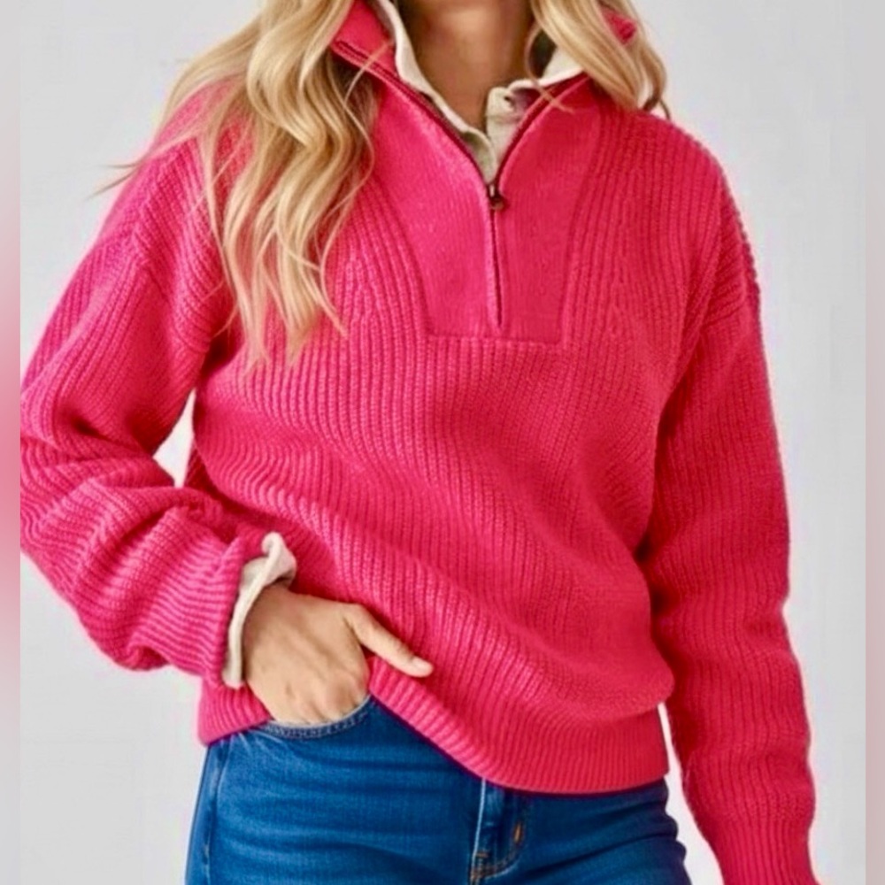 Faherty - women’s 1/2 zip‎ pullover Mariner sweater long sleeves pink top size S